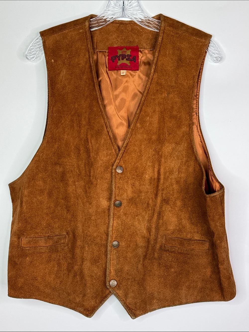 Vintage PYPSA Brown Western Leather Vest Size 46